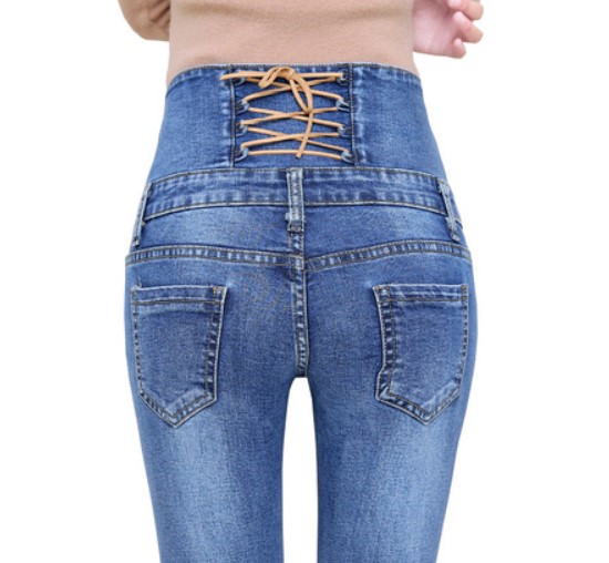 jeans nữ cạp cao dây buộc